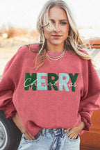 Racing Red Corded MERRY Christmas Letter Terry Flocking Sweatshirt 586b7216a9c09f02