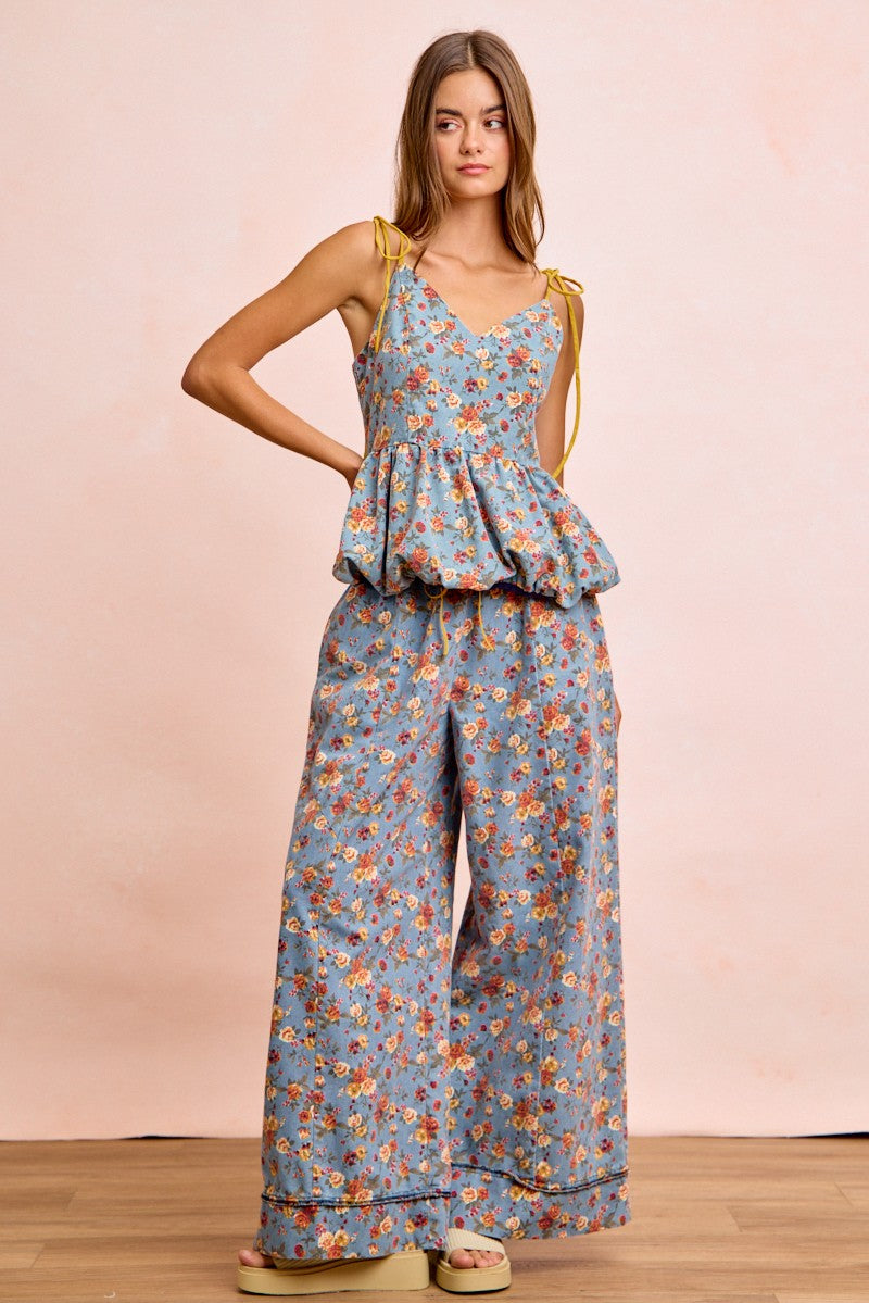 BiBi Floral Printed Drawstring Wide Pants 58710750b5e24f8c985b9bc0b34266a9-Max