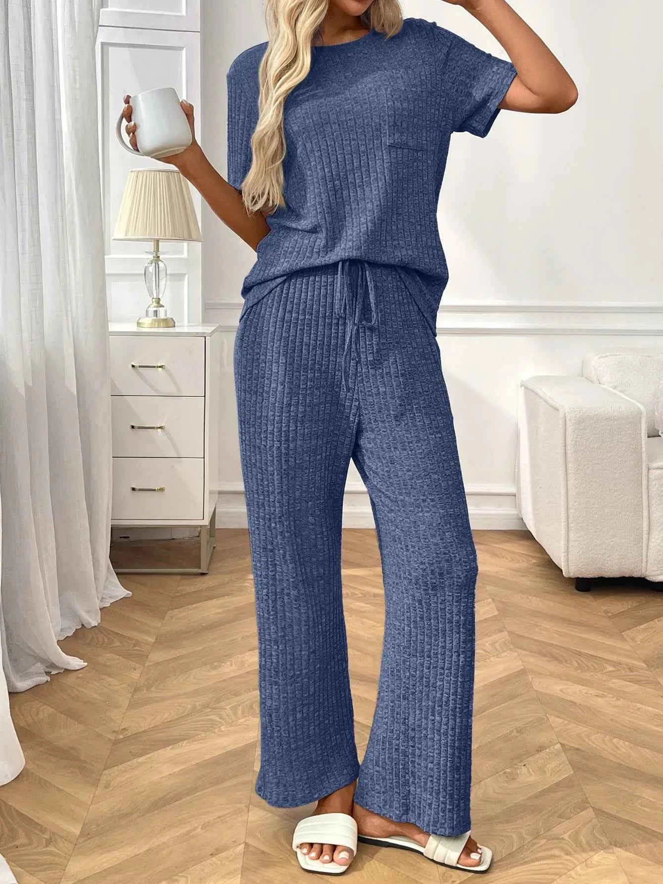 Ribbed Knit Short Sleeve Top and Pants Lounge Set 5873e701-75ac-45ce-b66b-b355772d3cdb-Max-Origin