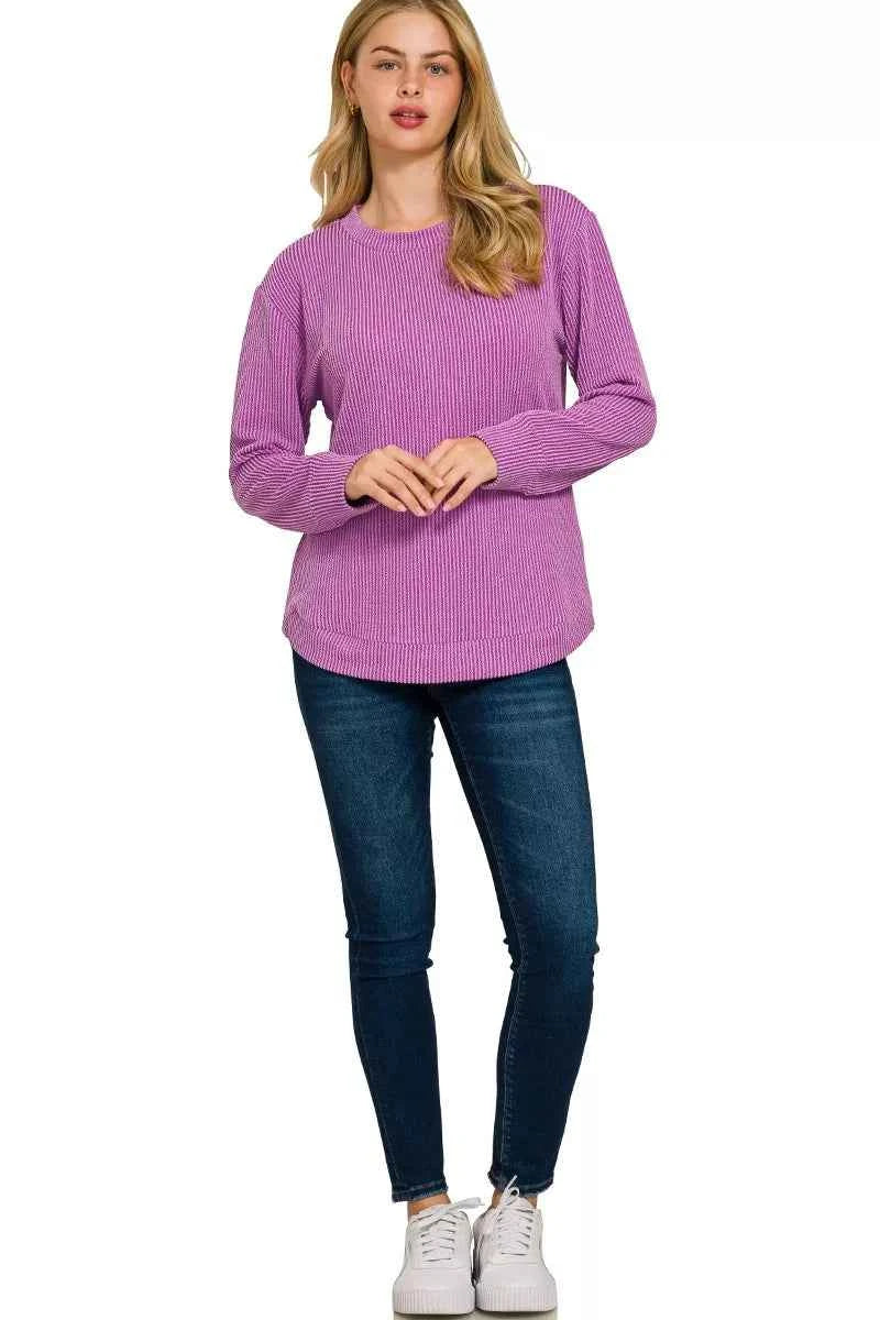 Zenana Full Size Raised Rib Round Neck Long Sleeve Top Plus Size 587879657cf54078a781e21d4eb78552-Max-Origin