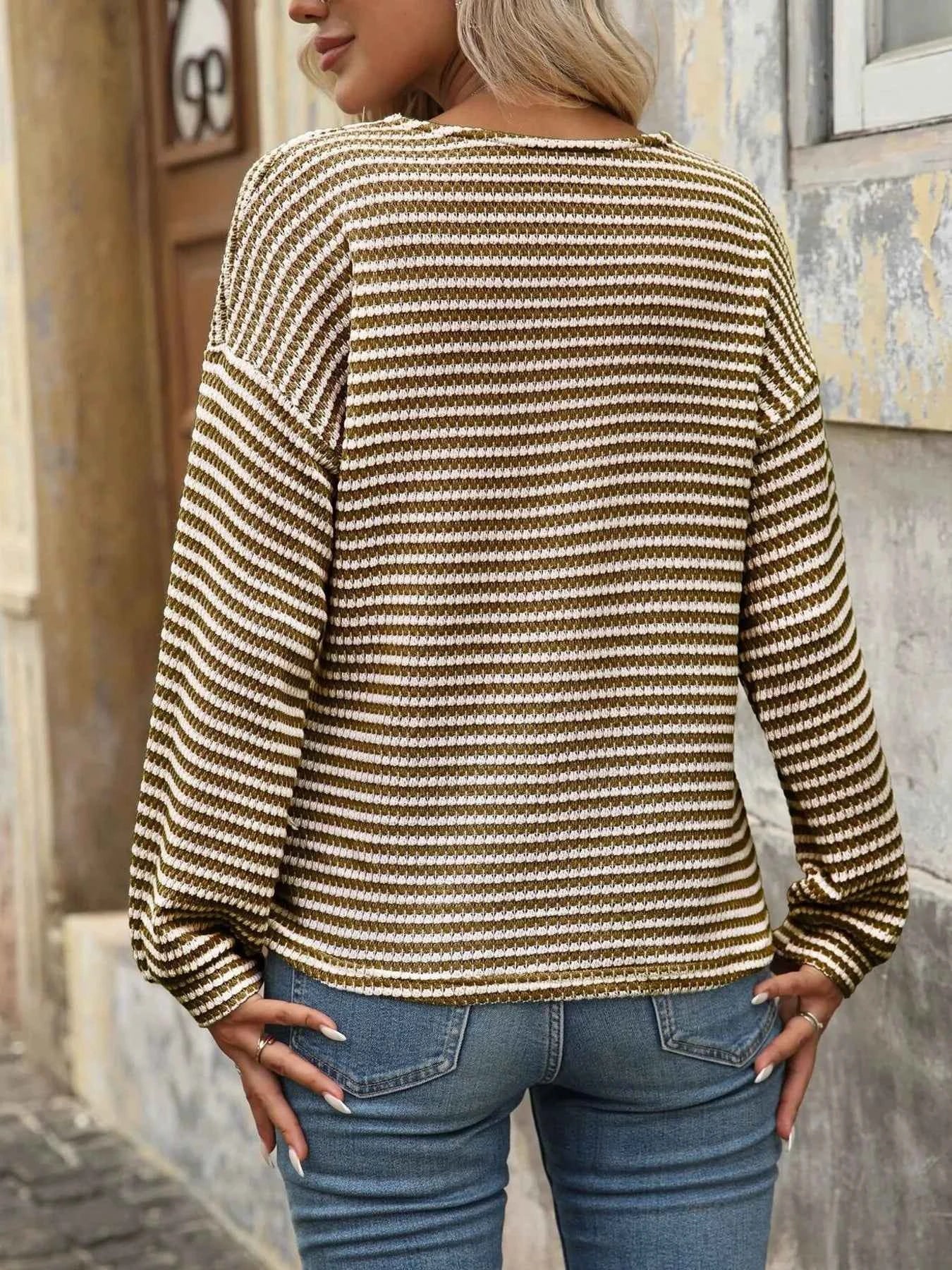 Striped V-Neck Button Front Casual Top 588231bd42994fd0a93172dcec3d09e7-Max-Origin