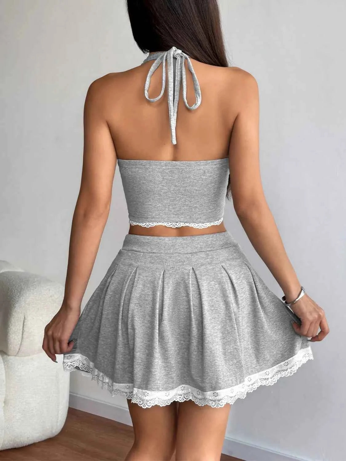 Lace Up Halter Neck Top and Skirt Set 5886c941-8d62-47ec-af71-f1f229748872-Max-Origin