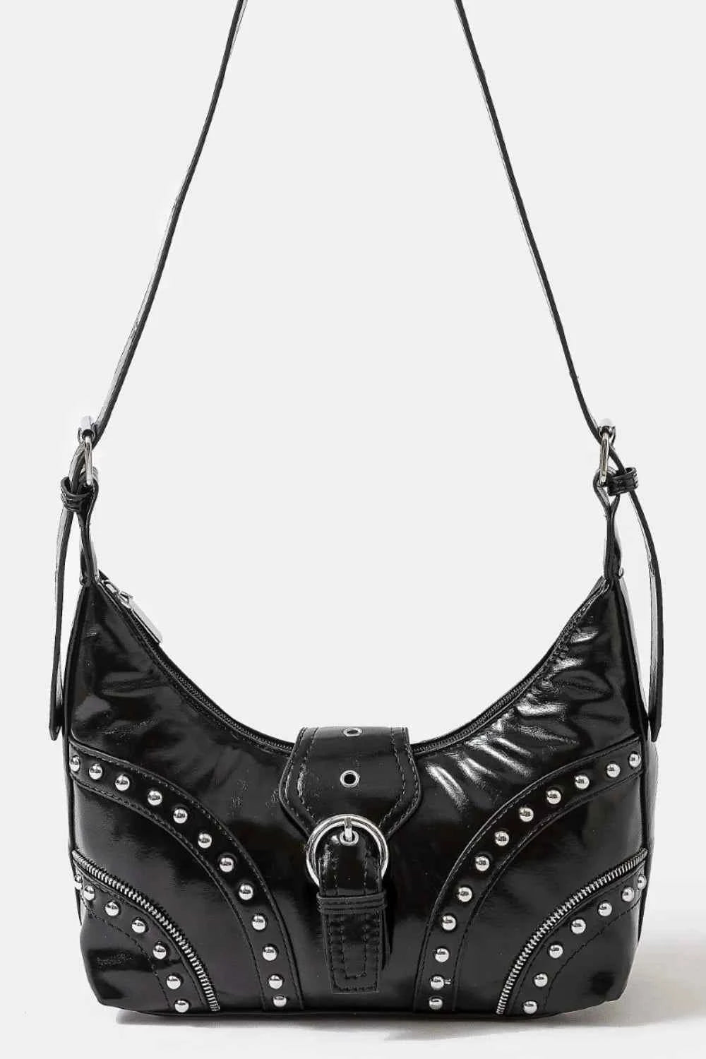 Fame Faux Leather Studded Trim Shoulder Bag Black One Size 5886e35c-8bc0-4028-94d6-f95cbf6a6847-Max-Origin