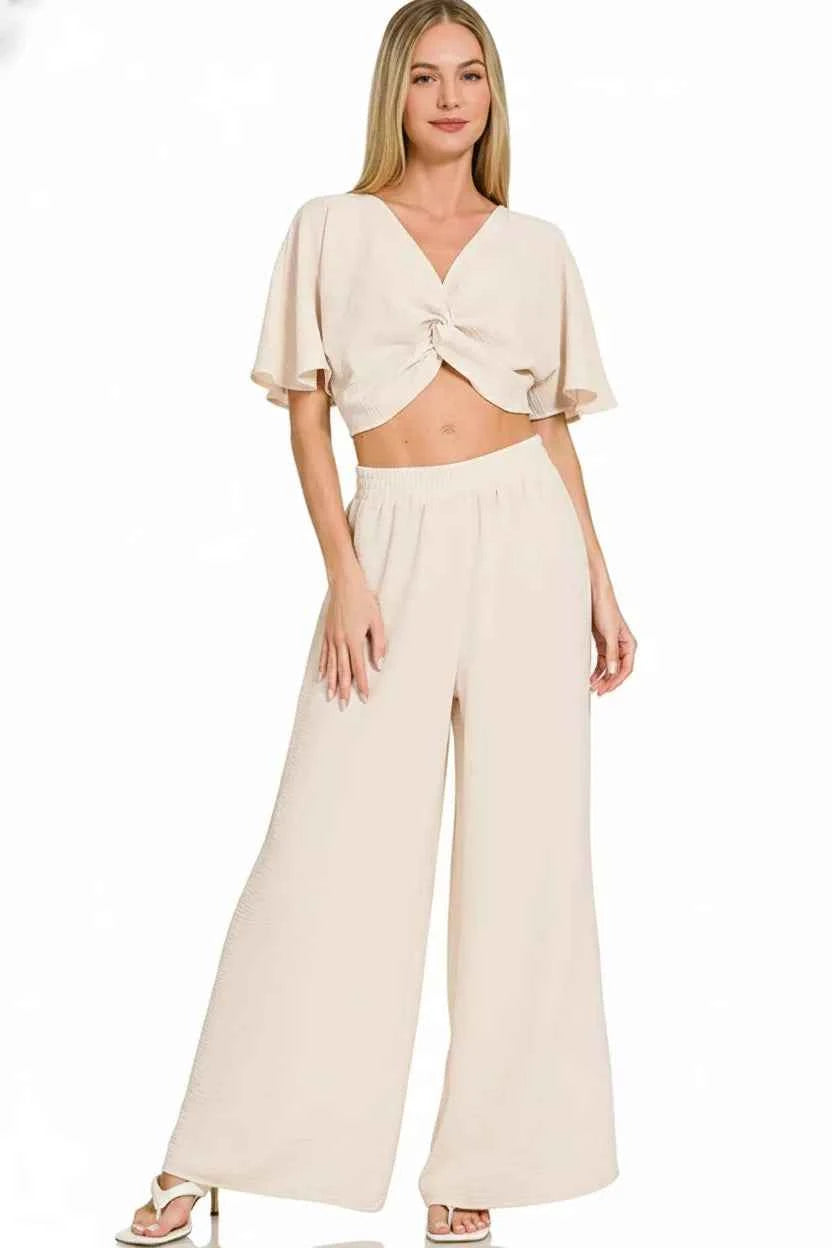 Zenana Woven Airflow Twisted Top & Wide Leg Pants Set 589d1d93-2ba7-4396-a00e-266dd071cbb5-Max-Origin