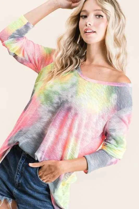 BiBi Tie Dye Print Low Gauge Knit Top 58a1114cb6d74b55a303b128a0ac70df-Max-Origin