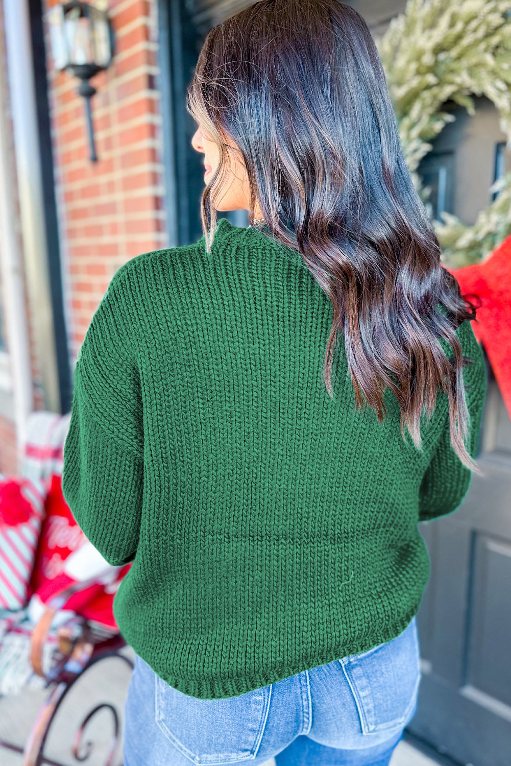 Evergreen Plaid Bow Graphic Christmas Sweater 58a5e40697baf1e8