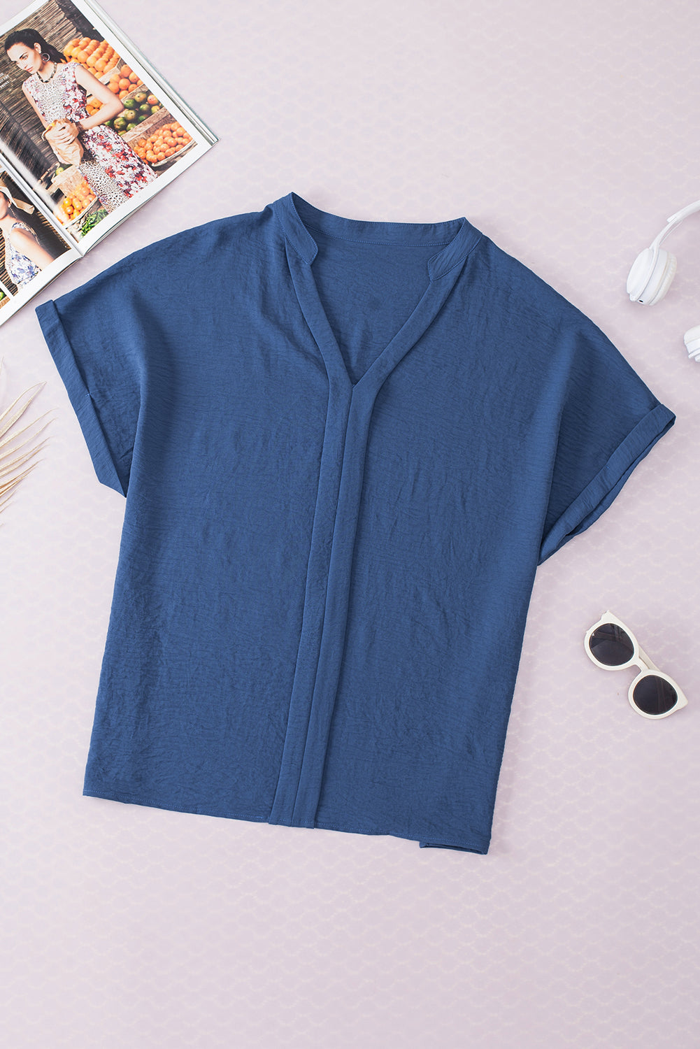White Notched Neck Batwing Sleeve Blouse 58a5eb703fc8a48d