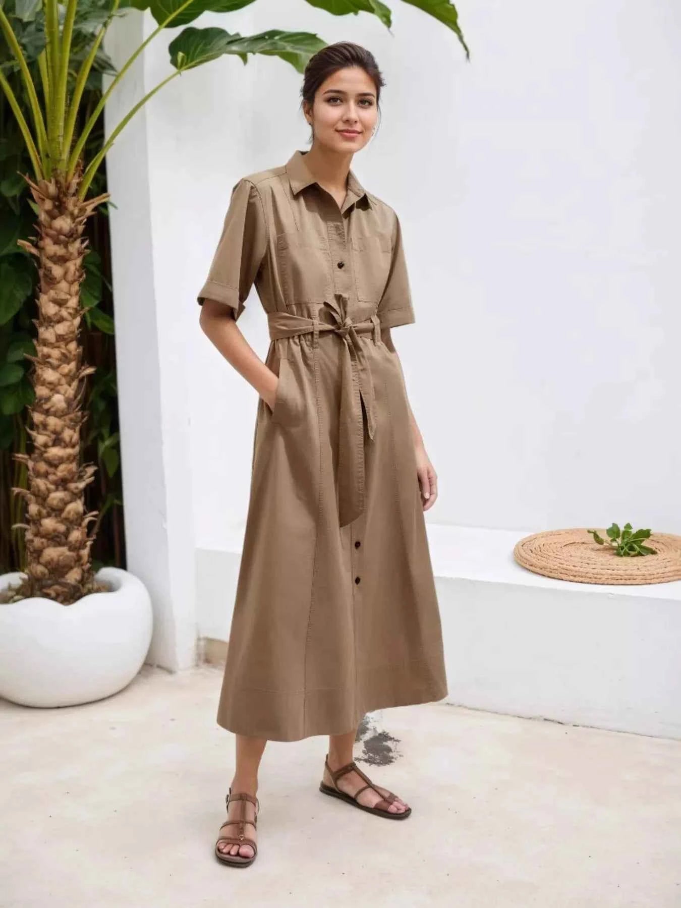 Button Front Short Sleeve Shirt Dress 58af7d290e01454cba219c3c9b33bec9-Max-Origin
