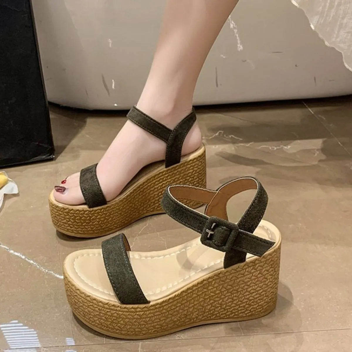 Open Toe Wedge Sandals Army Green 58bbbb12-2c82-4835-92a7-a7967c04b661-Max-Origin