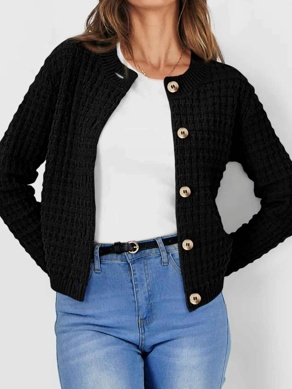 Textured Knit Button-Front Cardigan 58bd3e44df174c169784e3b833e6d52e-Max-Origin