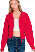 Zenana Ribbed Collared Zip Up Sweater Cardigan RUBY 58c55a53b13f4dcda6841bd0af5cb644-Max-Origin