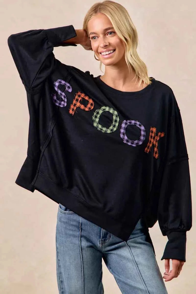 BiBi Spook Plaid Letter Print Oversized Sweatshirt 58c7692d76334c5eaa9a23b64238f7cd-Max-Origin