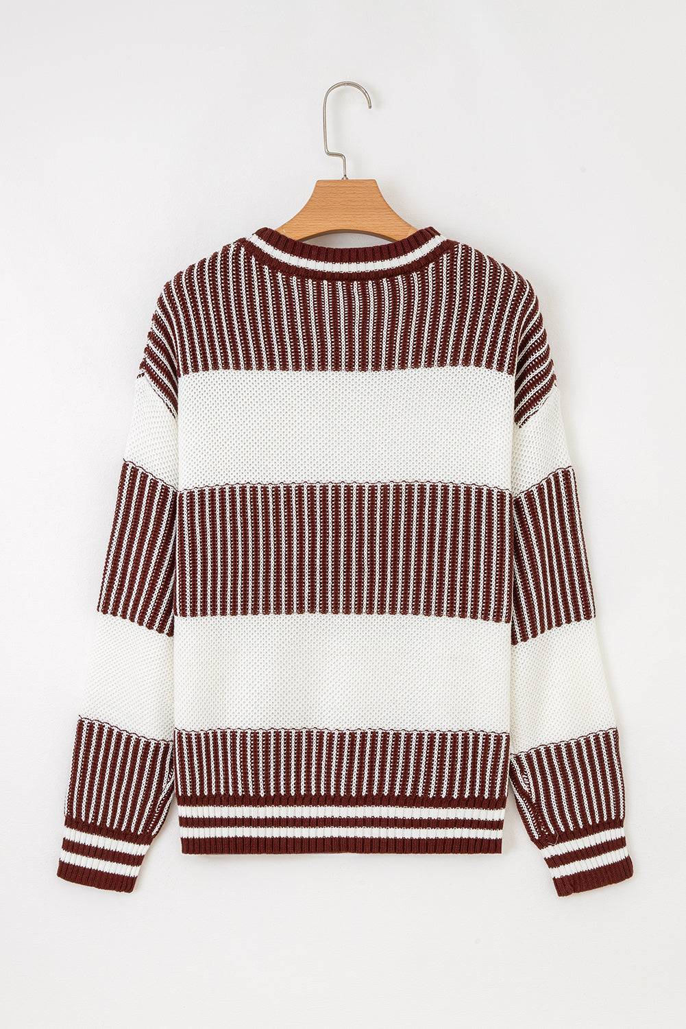 Brown Two Tone Striped Patchwork Drop Shoulder Sweater 58c7ab4c013b696b