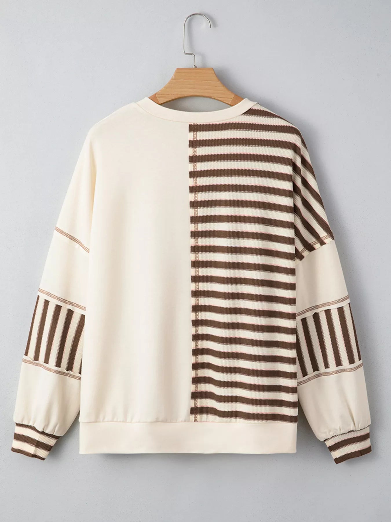 Stripe Stitched Detail Color Block Patchwork Oversized Top 58cdf5e773db4f62a18acc31cc8d172a-Max-Origin