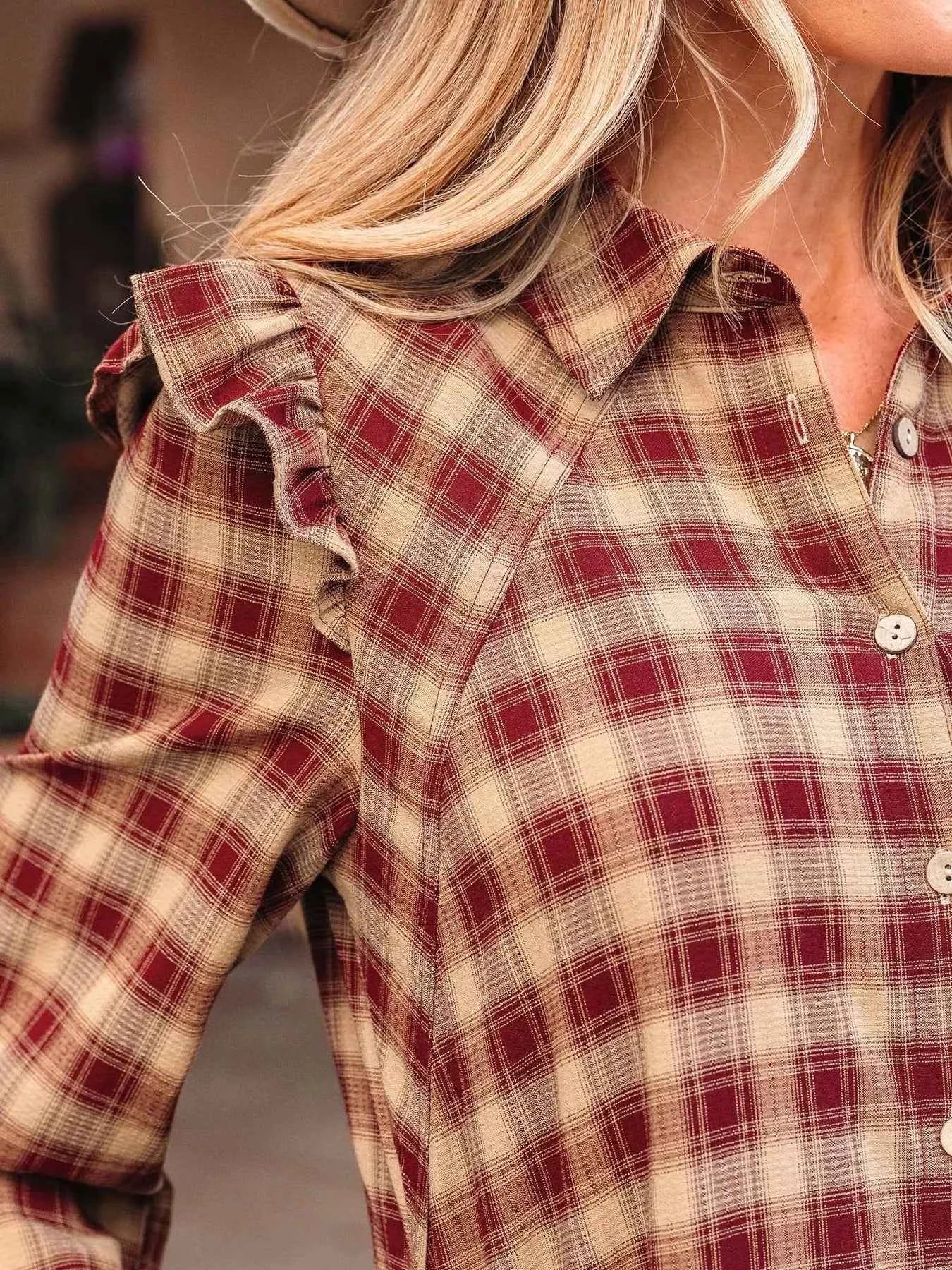 Plaid Print Ruffled Long Sleeve Patchwork Hem Mini Shirt Dress 58d35ccc46a345c2b37b2151137d68d6-Max-Origin