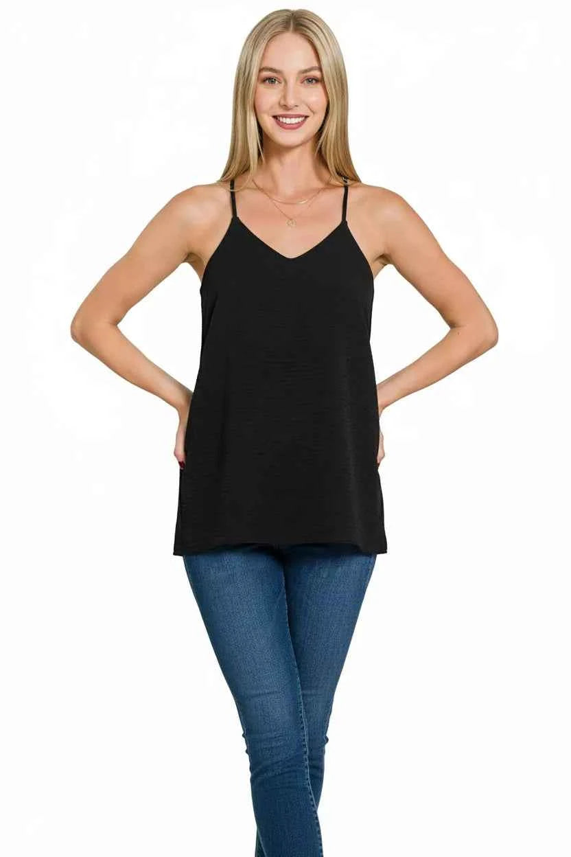 Zenana Woven Airflow Adjustable Strap V-Neck Cami 58d4b9c3-f115-473c-b015-3d0ae7b85e16-Max-Origin