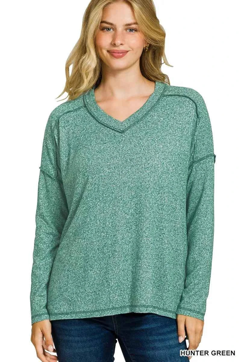 Zenana Soft Melange Hacci Exposed Seam Hi-low Tee HUNTER GREEN 58d7ac55a90b4c3d84ed8b959365269d-Max-Origin