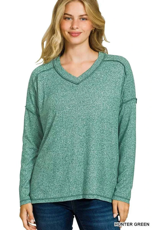 Zenana Soft Melange Hacci Exposed Seam Hi-low Tee HUNTER GREEN 58d7ac55a90b4c3d84ed8b959365269d-Max-Origin