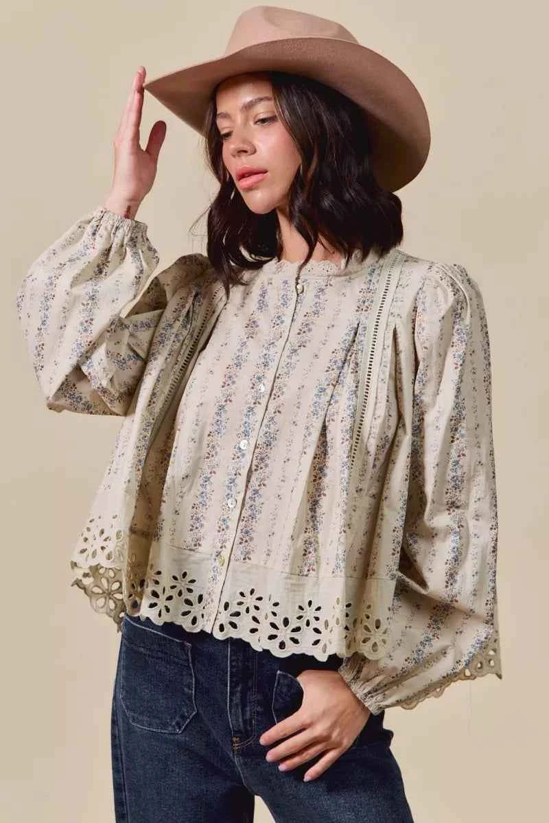 SO ME Floral Print Lace Button Down Shirt 58d7f6587fd34867adc5a677725530e3-Max-Origin