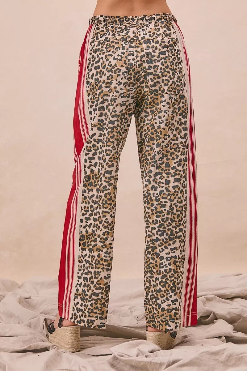 BiBi Leopard Print Pants with Side Contrast and Tucking Welt Pocke 58d835b19d11460d8f324de3f9a785f8-Max-Origin