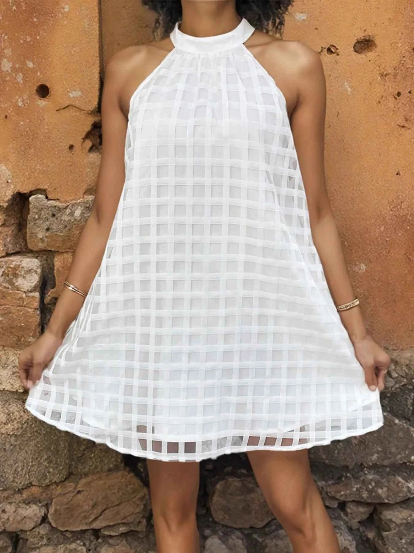 Tie Back Grid Pattern Mini Dress 58d8570b6aea4b99865b5f617336bd50-Max-Origin