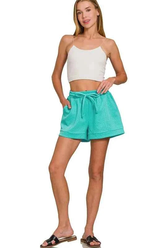 Zenana Textured Knit Jacquard Drawstring Shorts 58da7ecf2ede4990b14e8da7f00a1b47-Max-Origin