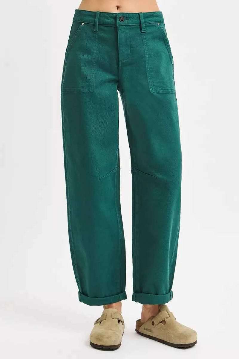 RISEN High Rise Ankle Cuffed Barrel Pants HUNTER GREEN 58df9849ae8249268892178a6deee6cc-Max-Origin