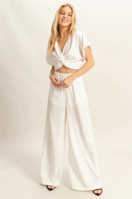 Twisted Front Short Sleeve Top and Wide Leg Pants Set 58e0c067-a35d-48e5-8e64-8c6787751f53-Max