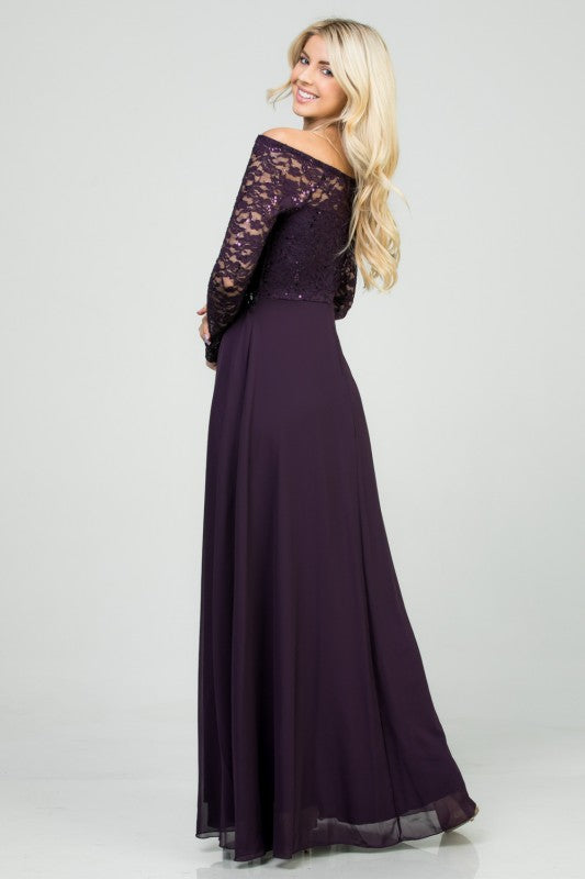 Women’s Long Sleeve Lace Evening Gown – A-Line Chiffon Maxi Dress 58e2b99c-4042-4d3a-a1db-5f1286790751