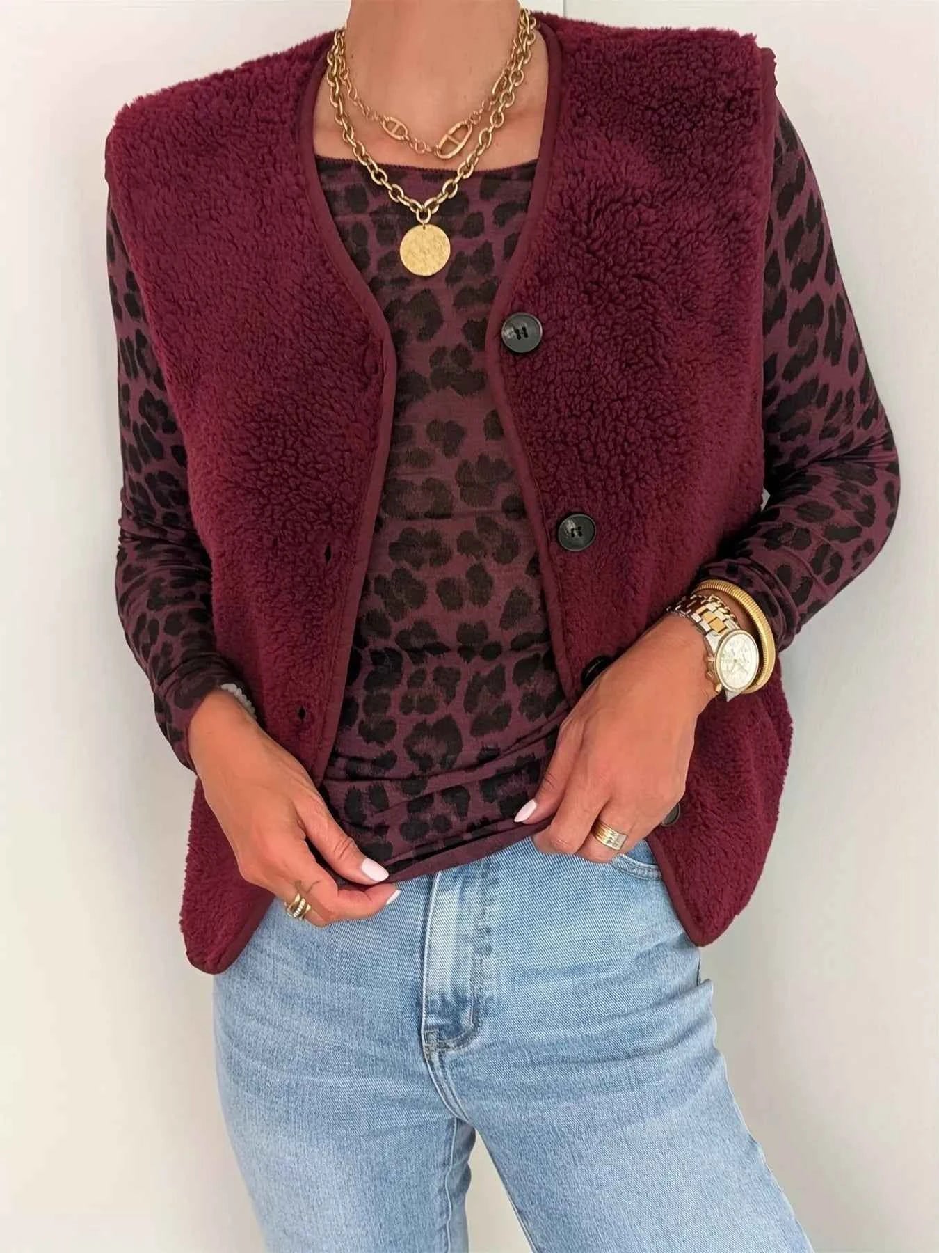 Fleece Button-Down Vest Coat Burgundy 58e77c6721724599b43c7d4da6bf5056-Max-Origin