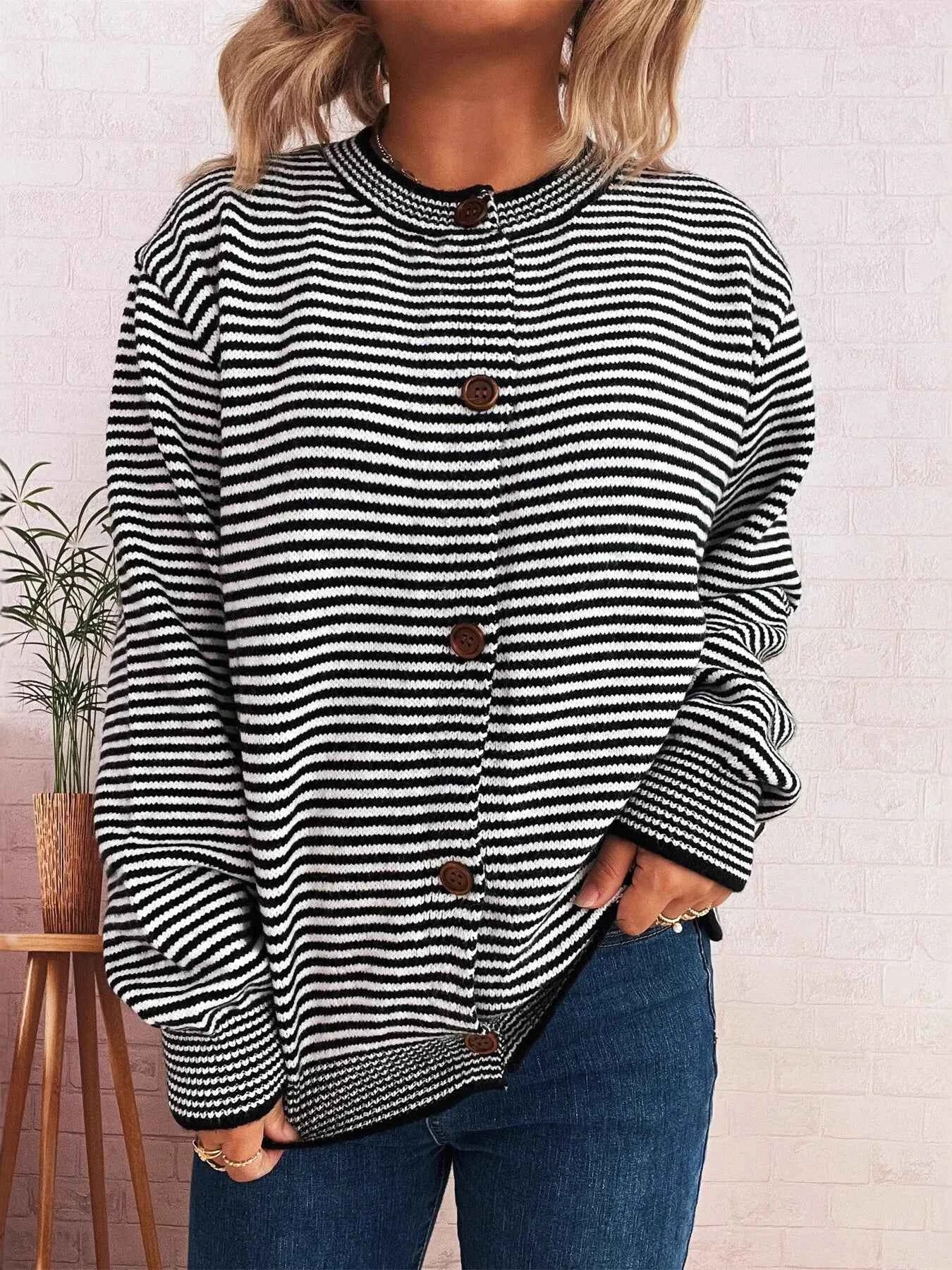 Striped Button Up Long Sleeve Cardigan 58ead3ffb4554f3b93749a67ddb241d5-Max-Origin
