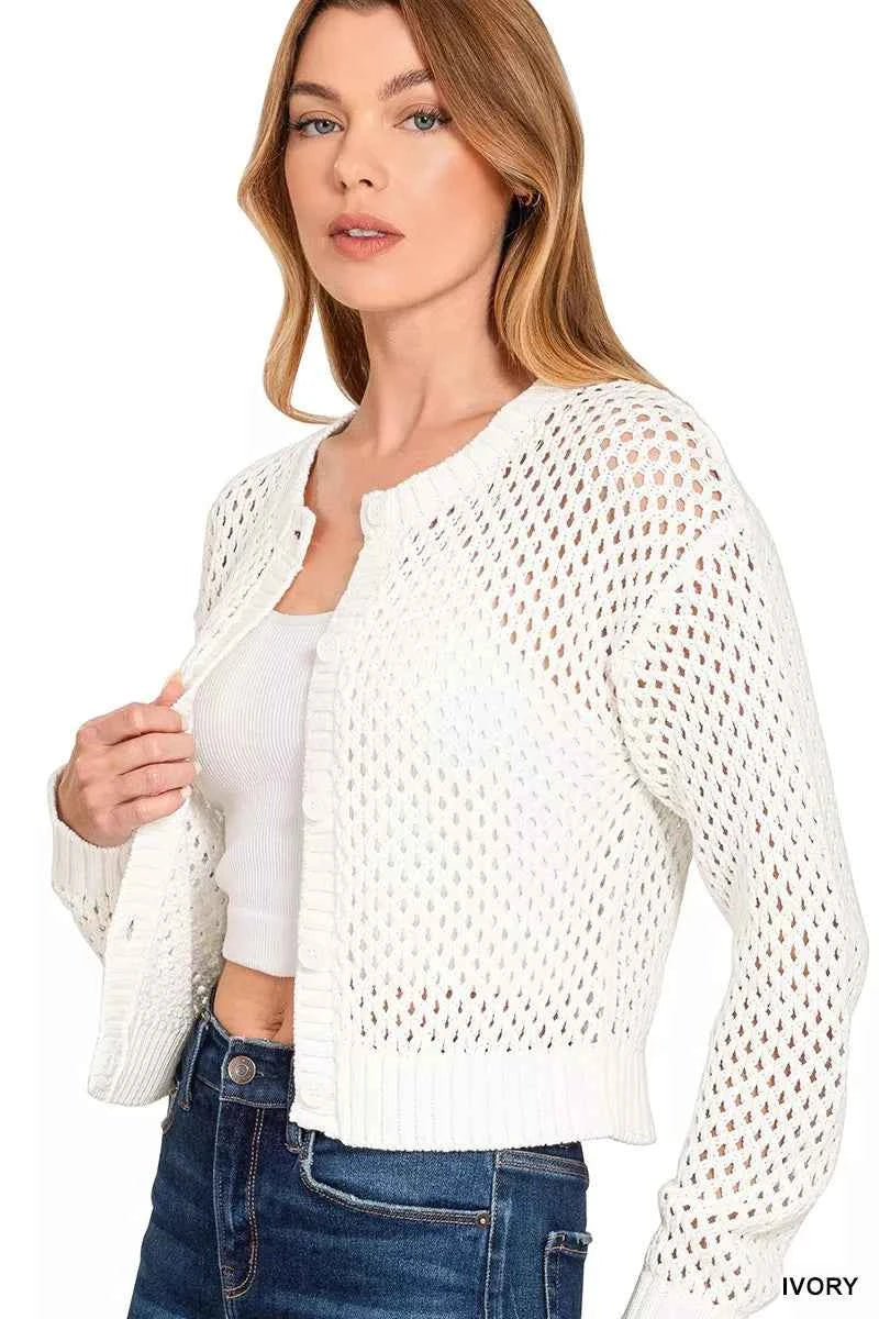 Zenana Button Down Lightweight Crochet Cardigan Sweater 58eb1c2544fb438698d6c62b2e418040-Max-Origin