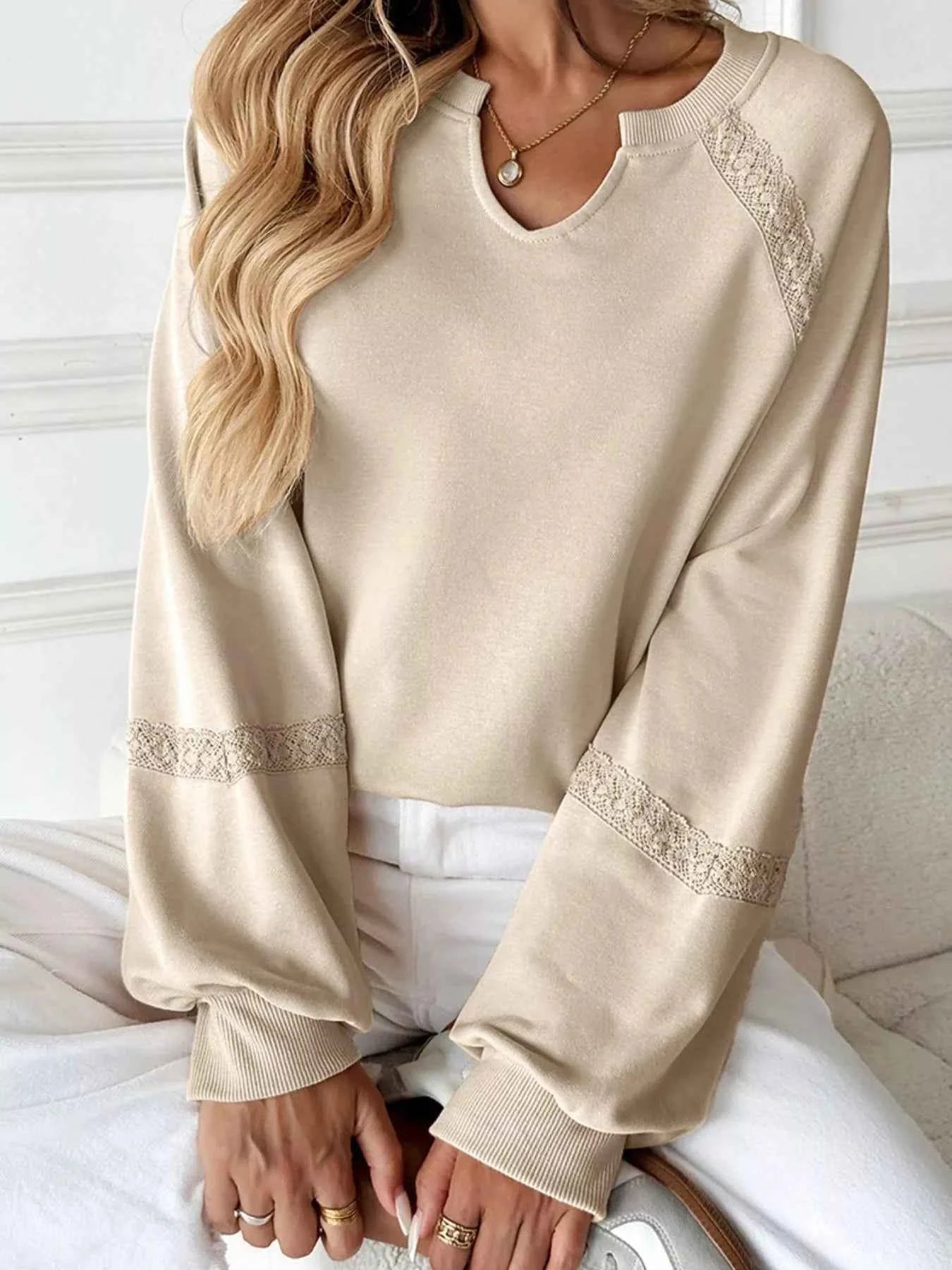 Notched Raglan Sleeve Sweatshirt Tan 58ef5f8e-061f-4ec7-9127-5ac4f14f2347-Max-Origin