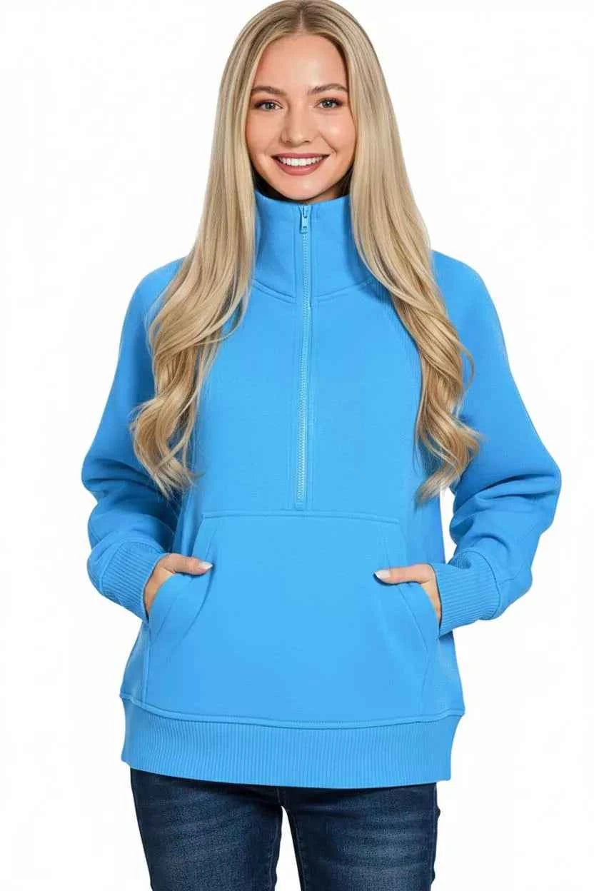 Zenana Half Zip Fleece Sweatshirt with kangaroo Pocket 58f2c5f5-545a-4094-a4c0-fd43724237bc-Max-Origin