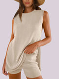 Side Slit Round Neck Tank and Ribbed Shorts Sweater Set Dust Storm 58f45f5d-e02b-4d8a-a34b-0b78542c556c-Max