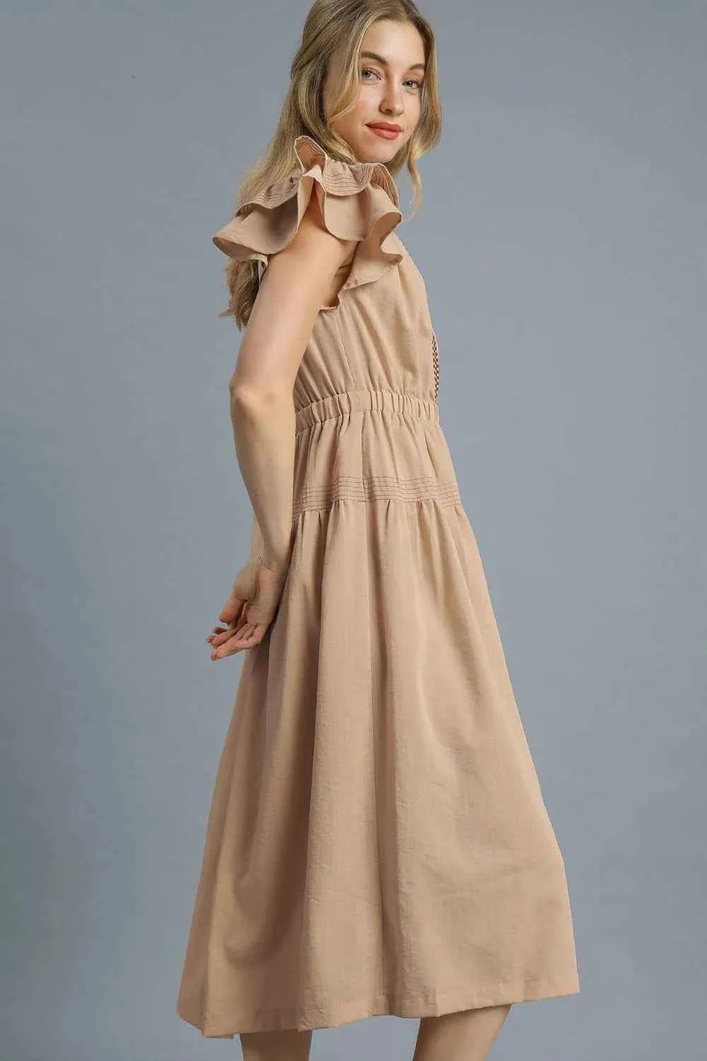 Umgee Ruffled Cap Sleeve Midi Dress with Contrast Trim Detail 58fa7b17-c4d6-481e-8f32-eb5c9b0591aa-Max-Origin