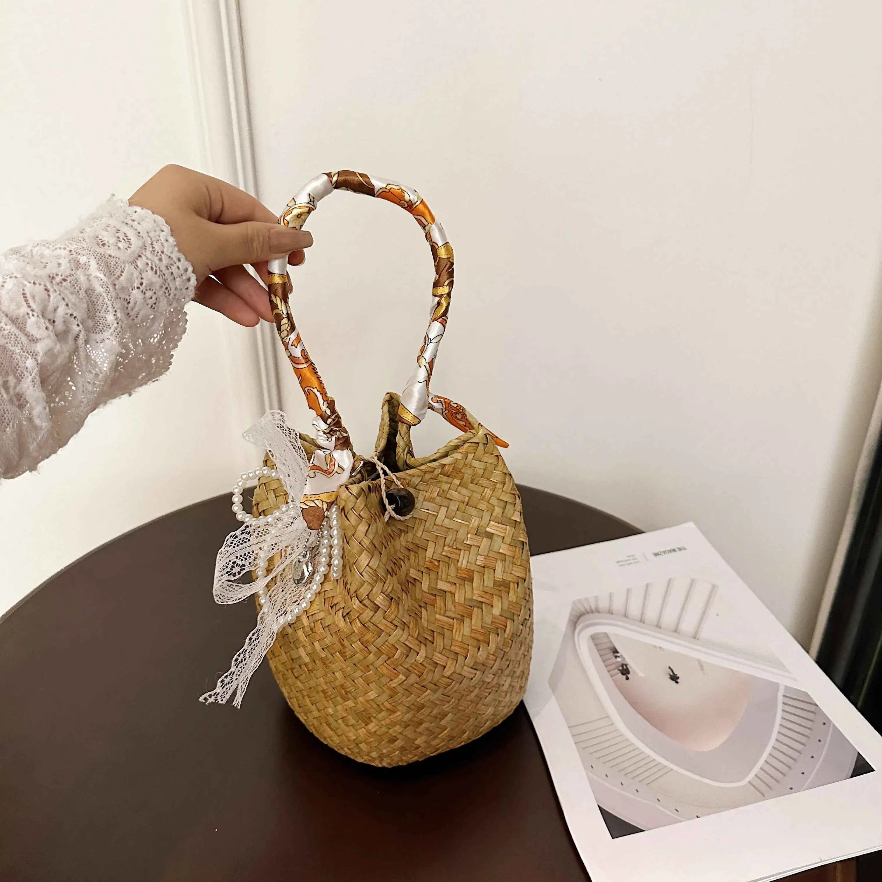 Woven Straw Basket Handbag Tangerine onesize 58fc93b7661a4e4c890909359f6e245b-Max-Origin