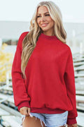 Solid Mock Neck Drop Shoulder Oversize Sweatshirt Racing Red 5914d7b9-957e-4493-bfc1-0eb0c1de22cb