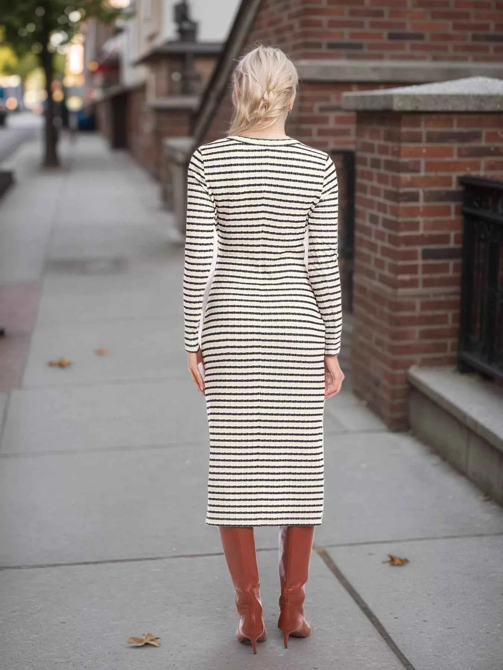 Slit Striped Long Sleeve Dress 5922ea8c29b844b29c55c37d154466fd-Max-Origin