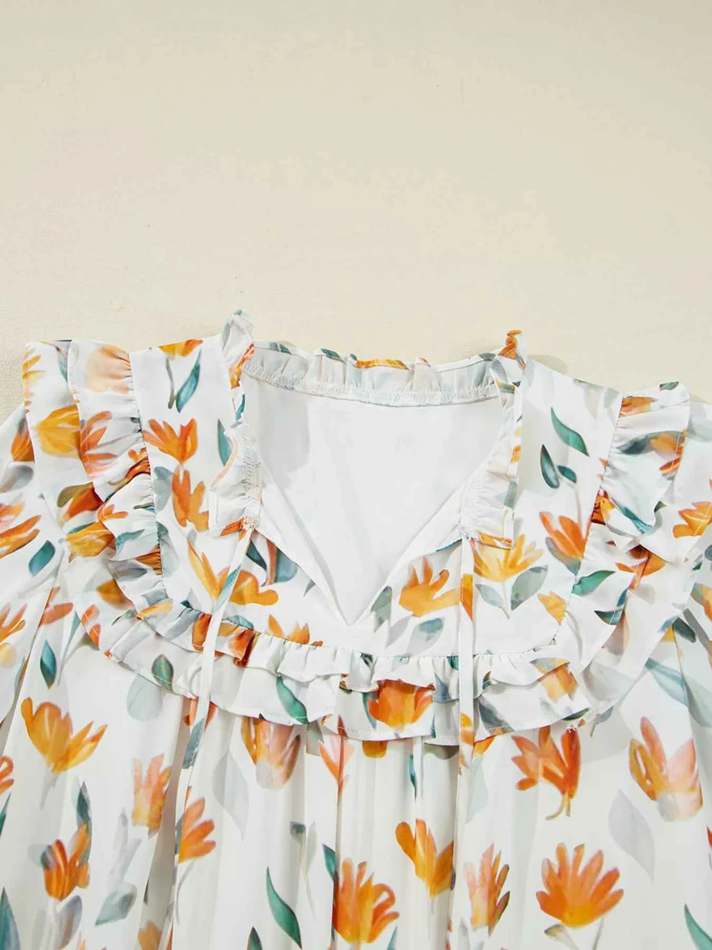 Floral Print Tie Neck Frilled Detail Long Sleeve Mini Dress 5926a84e339a4853afc84b1bd93aba3b-Max-Origin