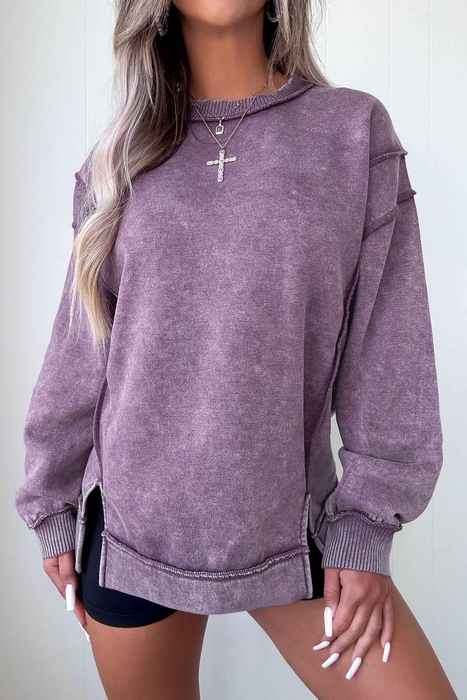 Valerian Mineral Wash Exposed Seam Side Slit Sweatshirt Valerian 80%Cotton+20%Polyester 5926b8091471ceb9