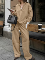 Quarter Zip Long Sleeve Top and Pants Set Camel 59289b3c-e64d-42aa-bd23-625f7d1c96f9-Max