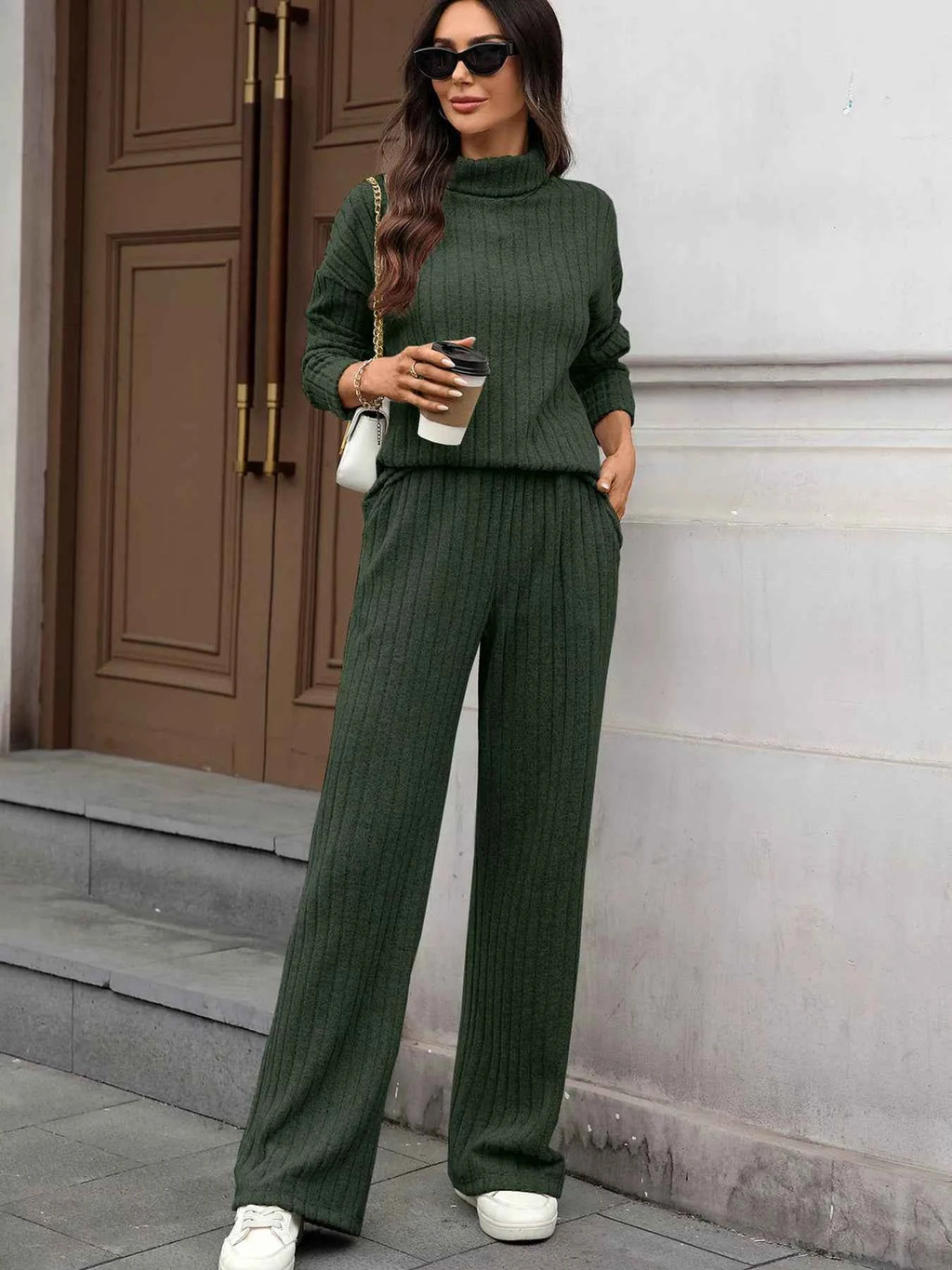 Ribbed Turtleneck Dropped Shoulder Top and Pants Sweater Set 592b12e1ffed4477ae457cb409f5614a-Max-Origin