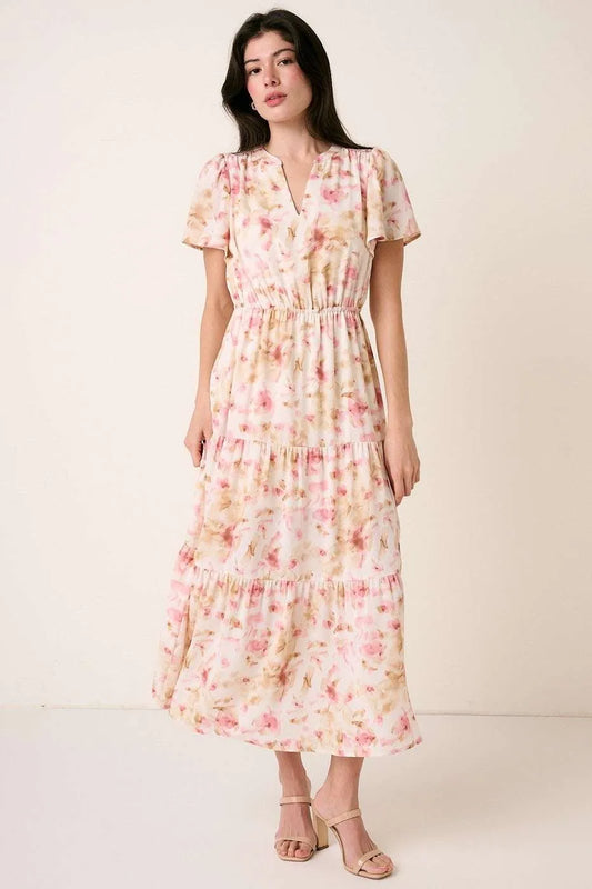Flower Print Flutter Sleeve V Slit Maxi Dress 5938e86849ca4dd49b9686033b1f3ae1-Max-Origin