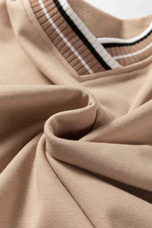 Varsity Contrast Stripe Trim V-Neck Sweatshirt 593aba21-84ec-4a18-963b-d24ff99b77d3