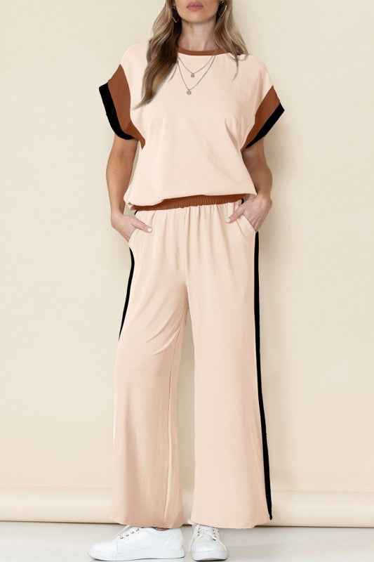 Colorblock Cap Sleeve Tee and Pants Set 593f6c2f-30f5-4148-940f-368ef0a72e6f