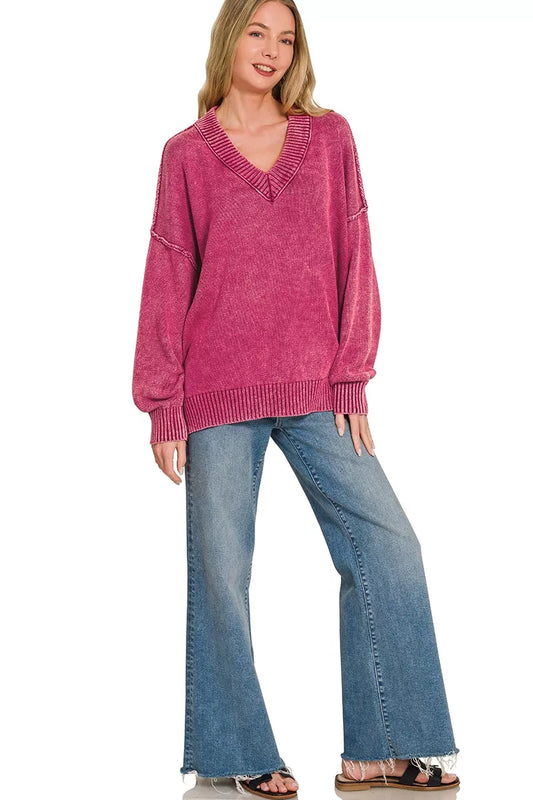 Washed Deep V-neck Oversized Sweater 595408e42d524410a6f6abe09a5a2d57-Max-Origin