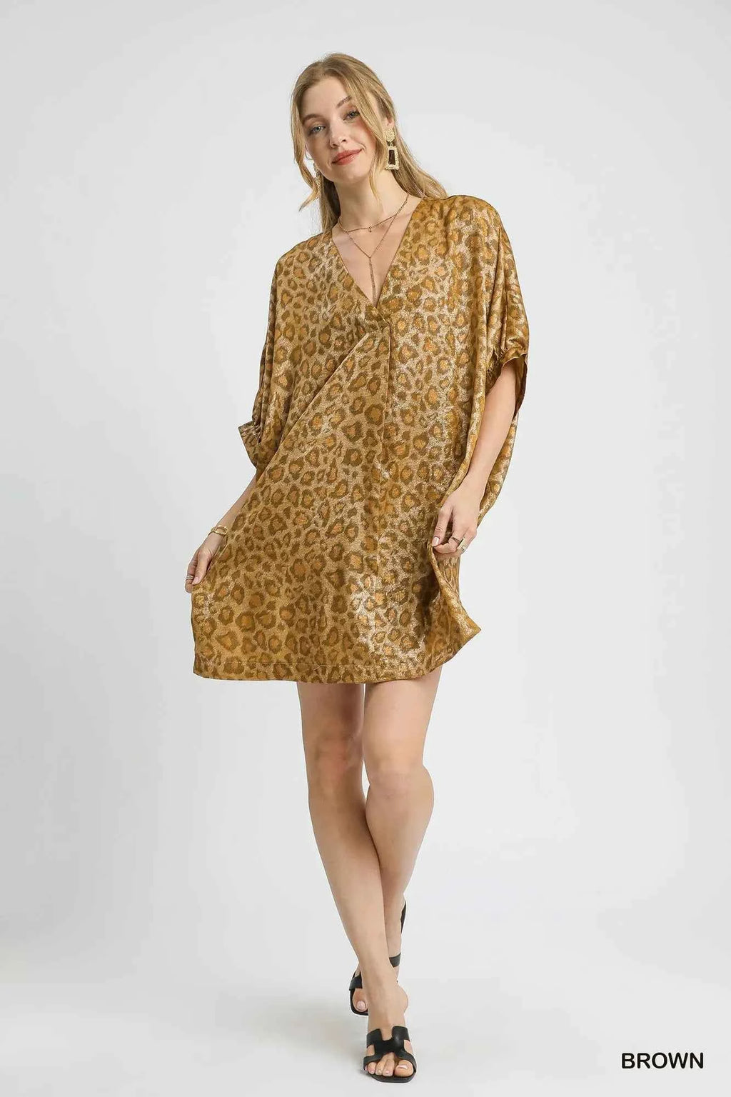 Umgee Metallic Leopard Print V-Neck Kimono Dress 5959f8be-fe79-4bc8-864e-e304fbfd5191-Max-Origin