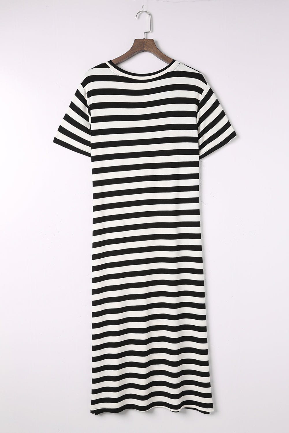 Black Casual Striped Print V Neck Side Split Maxi Dress 595ab5ae777b765a