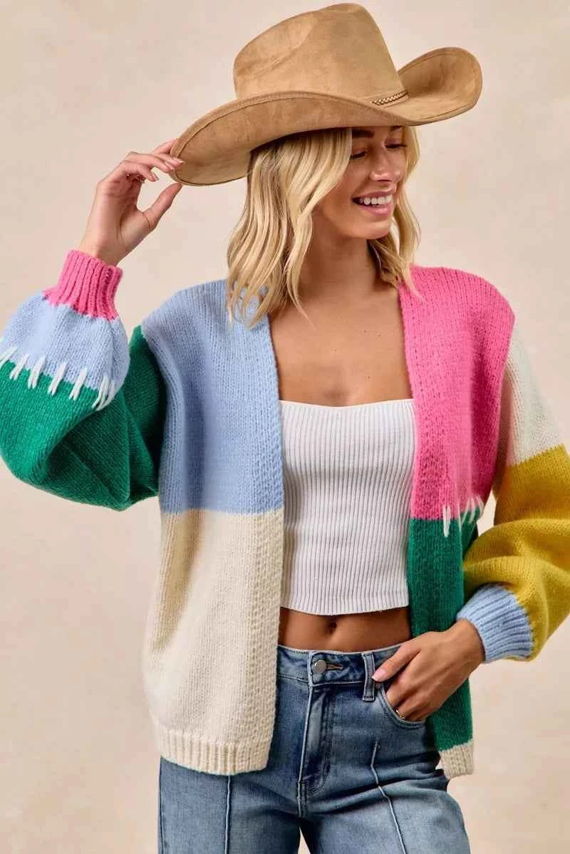 BiBi Color Block Open Front Sweater Cardigan 595eabe1d97744f5b1b0ff105dbf0831-Max-Origin